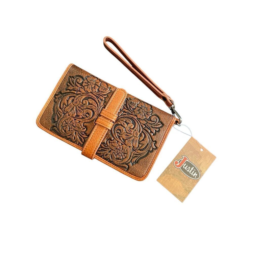 Justin Ladie’s Floral Embossed Faux Leather Clutch/Wristlet/Wallet